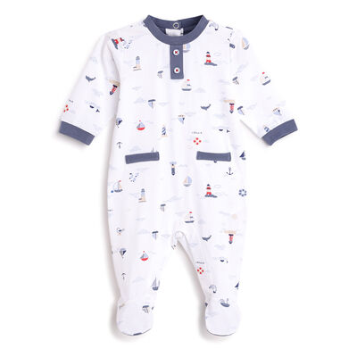 Boys Natural Printed Leg Opening Babysuit